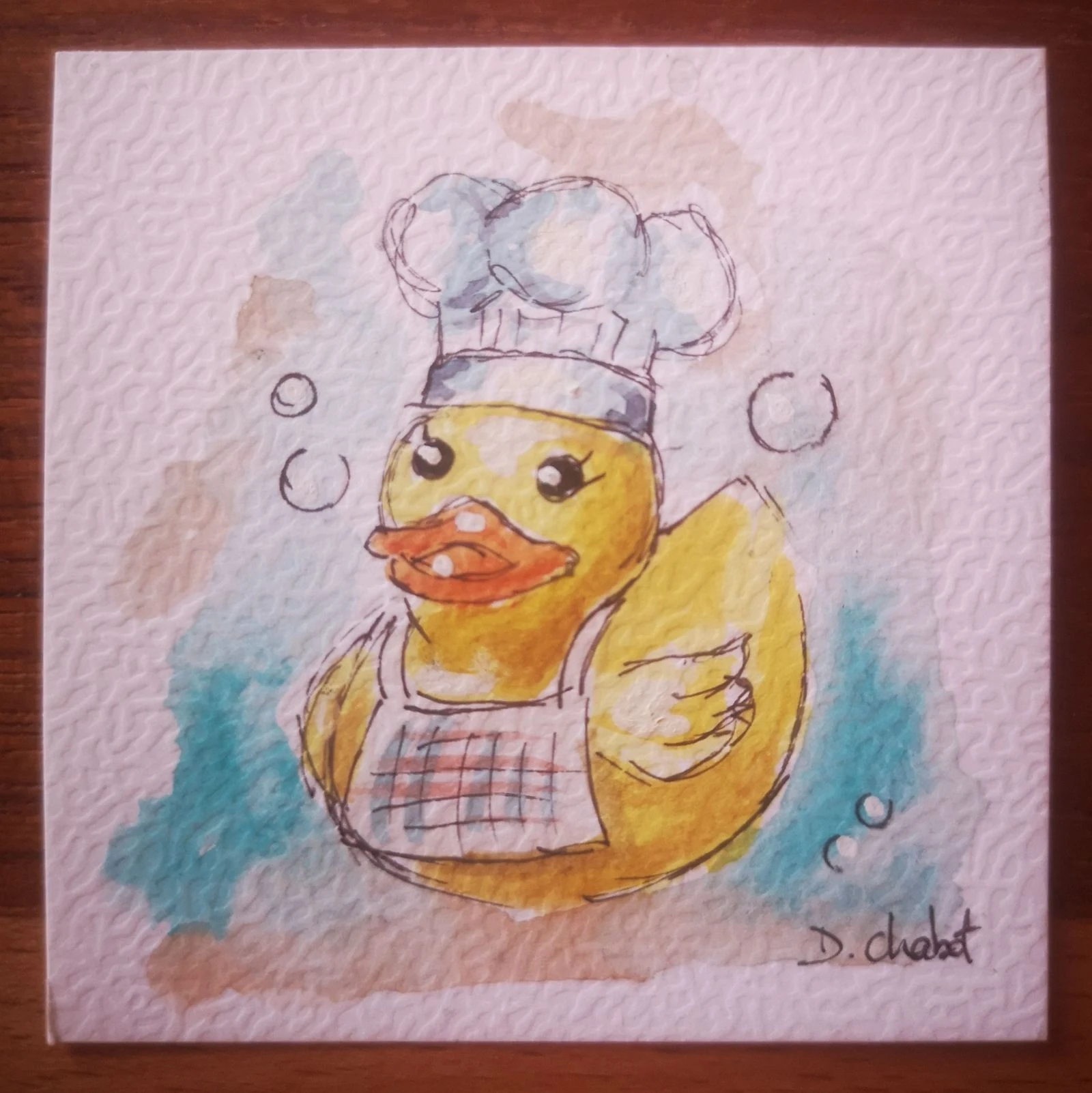 Tríplice de minis aquarelas pintadas à mão "meus 3 patinhos" – photo 4